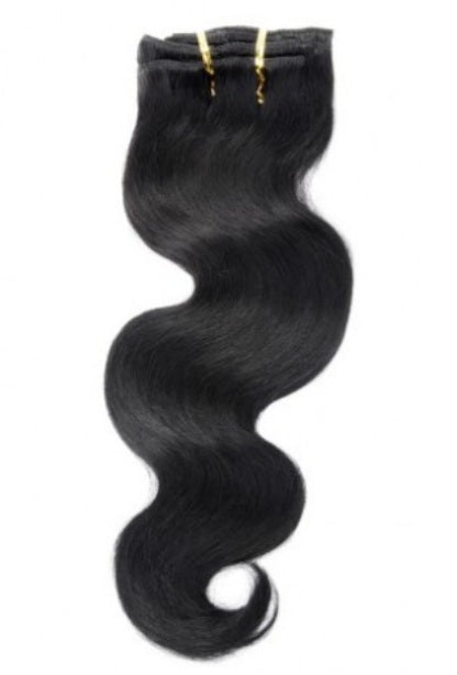 image of #1 jet black black unprocessed virgin human hair body wave clip in extension | Uniquely Tamed Hair